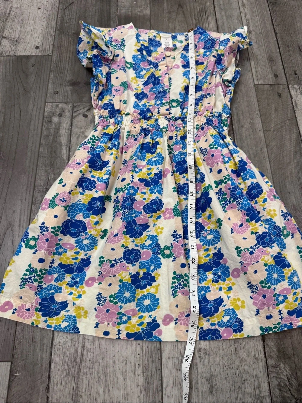 Crewcuts J Crew Girls 8 Floral Print Dress Blue Pink Flowers Cap Sleeve